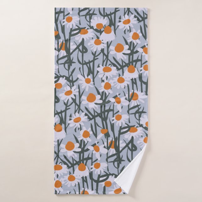 Camomile field seamless pattern on gray background badehandtuch (Badehandtuch)