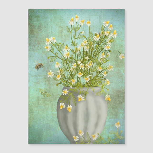 Camomiles and bee painting magnetkarte (Vorderseite)