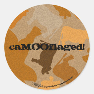 CaMOOflage Kuh Collage in Orange Runder Aufkleber