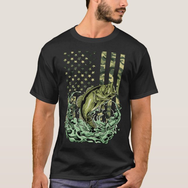Camouflage American Flag Bass Fishing Fisherman Fa T-Shirt (Vorderseite)