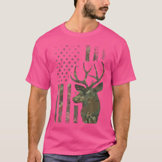 Camouflage American Flag Buck Jagd auf Elch Hirsch T-Shirt