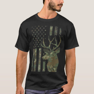 Camouflage American Flag Buck Junting Gift Deer Hu T-Shirt