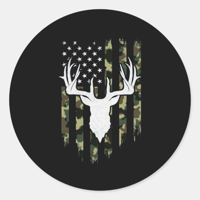 Camouflage American Flag Deer Hunting Runder Aufkleber (Vorderseite)