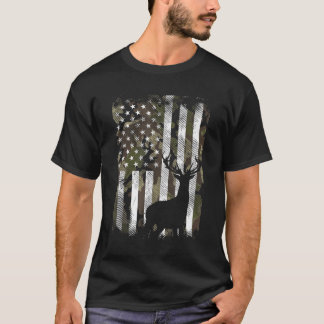 Camouflage American Flag Hirschjäger Jagen T-Shirt