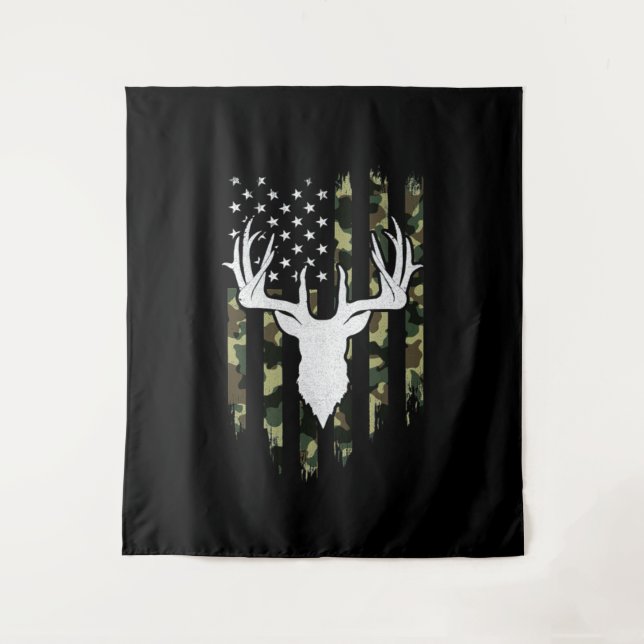 Camouflage American Flag Jagd auf Hirsche Wandteppich (Vorderseite)