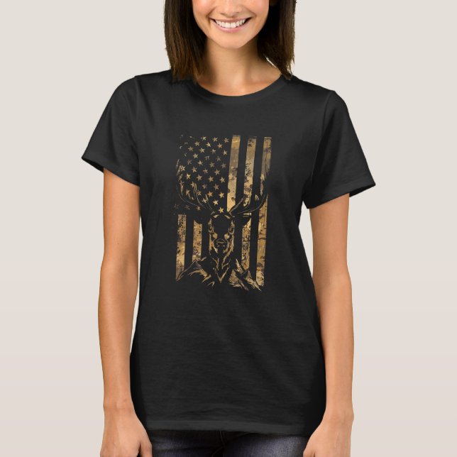 Camouflage American Flag Patriotic Deer Hunter Usa T-Shirt (Vorderseite)