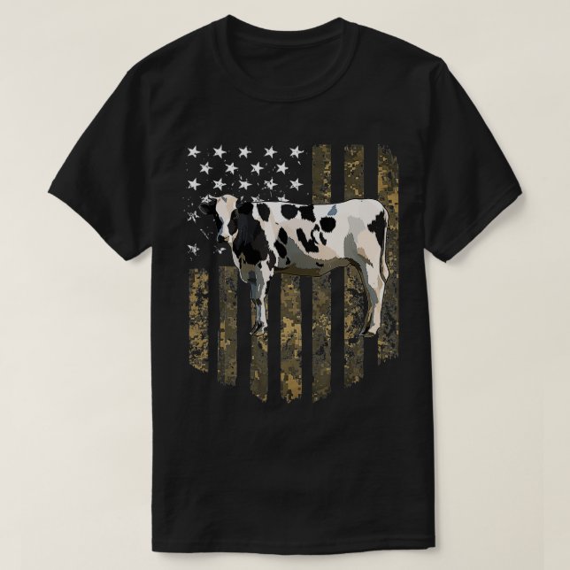 Camouflage Amerikanische Flagge Schwarz-weiße Kuh  T-Shirt (Design vorne)