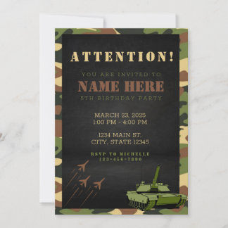 Camouflage Army Green Brown Geburtstag Einladung