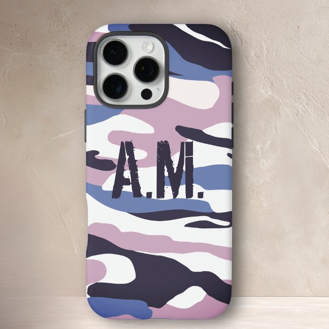 Camouflage Army Monogram Blue Pink iPhone 16 Pro Max Hülle (Camouflage Army Monogram Blue Pink Case-Mate iPhone Case)