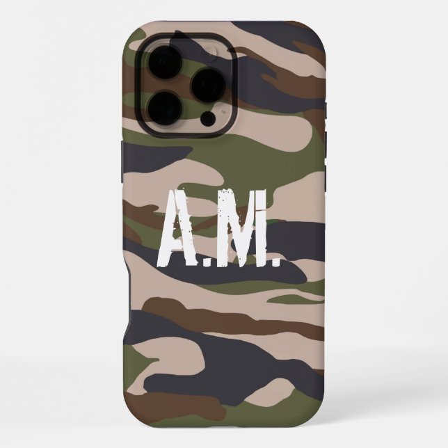 Camouflage Army Monogram Brown Green iPhone 16 Pro Max Hülle (Rückseite)