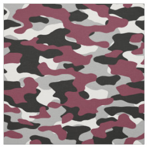 Camouflage aus Burgund, Schwarz, Weiß und Grau Stoff
