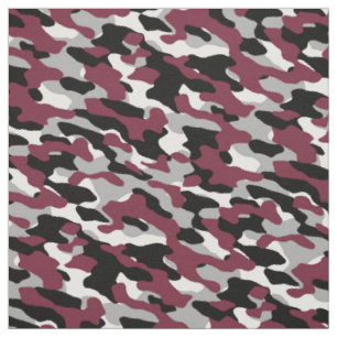 Camouflage aus Burgund, Schwarz, Weiß und Grau Stoff
