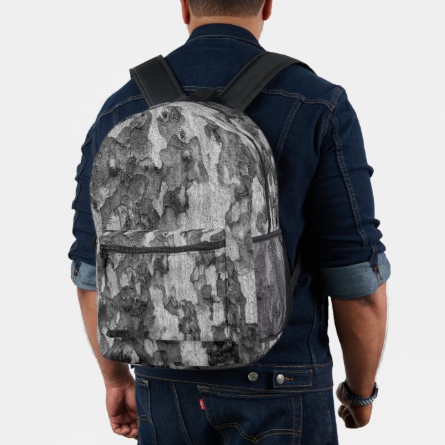 Camouflage aus grauem Holz Schwarz und Weiß Bedruckter Rucksack (Insitu (Modell))