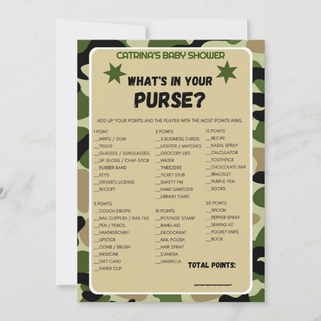 Camouflage Babydusche - bestellbarer Name, 12x18 Einladung (Vorderseite)