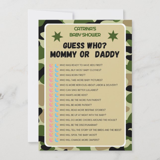 Camouflage Babydusche - bestellbarer Name, 12x18 Einladung (Vorderseite)