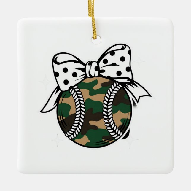 Camouflage Baseball mit Polka Dot Bow Keramikornament (Vorderseite)