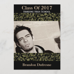 Camouflage & Black Graduation Party Invitation