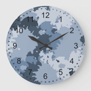 Camouflage-Blau Große Wanduhr
