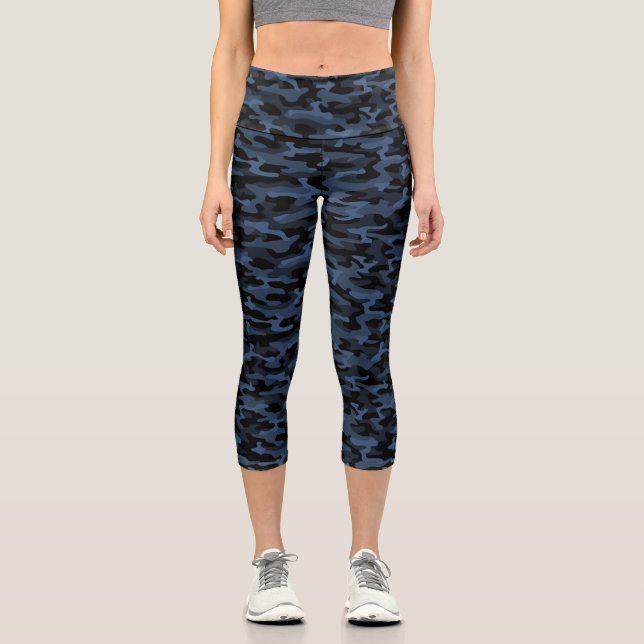 Camouflage bleu Motif Capri Leggings (Recto)