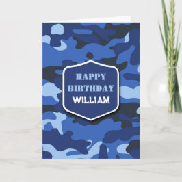 Camouflage Blue Camouflage Army Monogram Birthday Karte