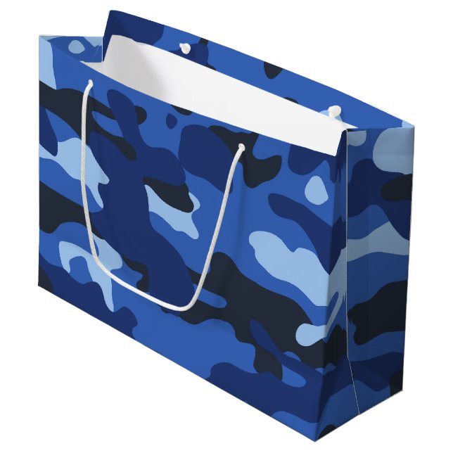 Camouflage Blue Camouflage Army Pattern Große Geschenktüte (Vorderseite Schrägansicht)