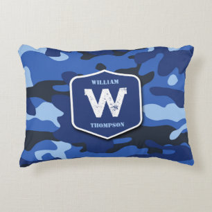 Camouflage Blue Camouflage Army Pattern Monogram Dekokissen