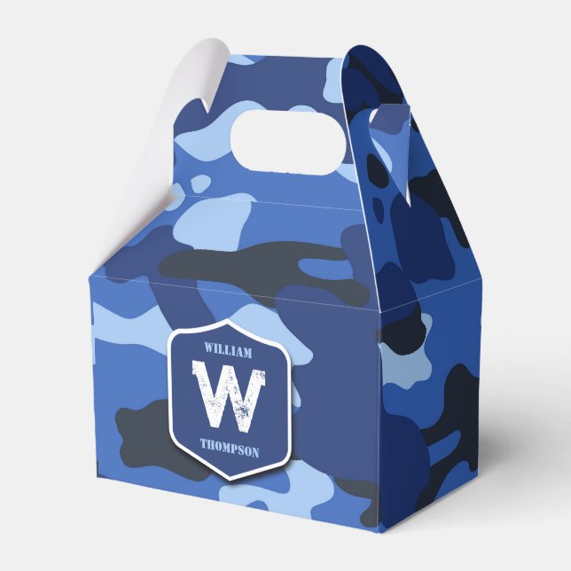 Camouflage Blue Camouflage Army Pattern Monogram Geschenkschachtel (Vorderseite)