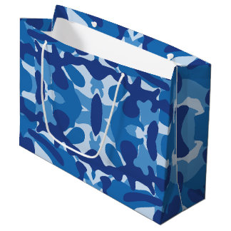 Camouflage Blue Camouflage Army Pattern Monogram Große Geschenktüte