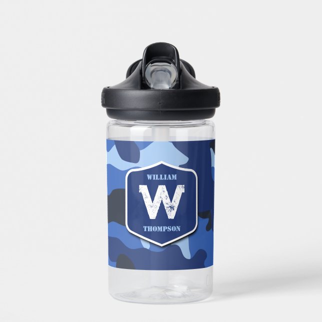 Camouflage Blue Camouflage Army Pattern Monogram S Trinkflasche (Vorne)