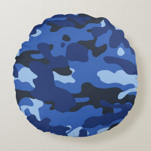 Camouflage Blue Camouflage Army Pattern Rundes Kissen