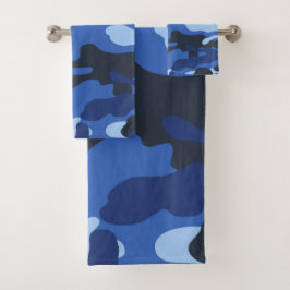 Camouflage Blue Camouflage Pattern Badhandtuch Set
