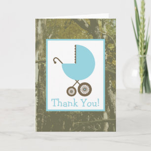 Camouflage & Blue Carriage Baby Dusche Vielen Dank Dankeskarte