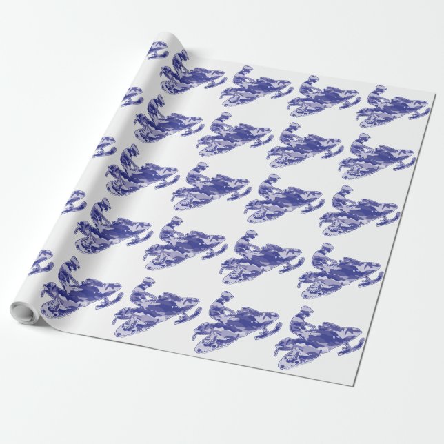 Camouflage Blue Snowmobiler Geschenkpapier (Ungerollt)