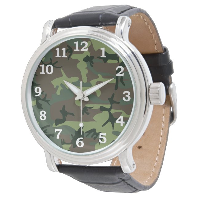Camouflage Camouflage Grünbraunes Muster Armbanduhr (Schrägansicht)
