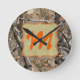 Camouflage Camouflage Huntin Monogramm erste Wall- Runde Wanduhr