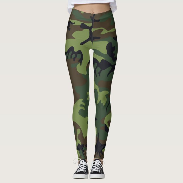 Camouflage Camouflagen Grün Schwarz Braun Leggings (Vorderseite)