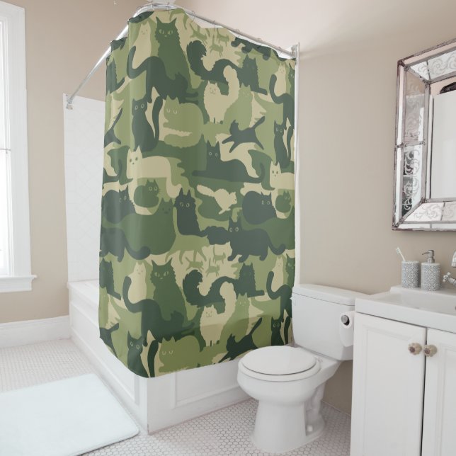 Camouflage Cats | Army Green Kitty Cats Camouflage Duschvorhang (Beispiel)