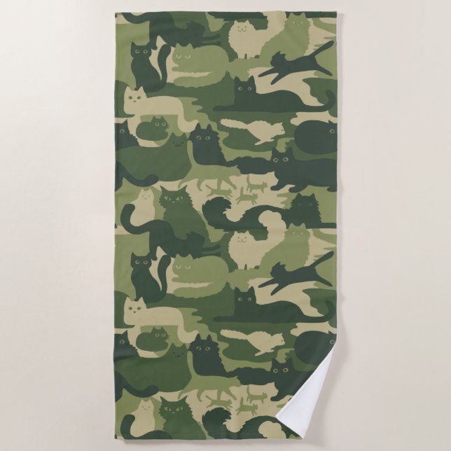 Camouflage Cats Pattern Army Green Kitats Camoufla Strandtuch (Vorderseite)