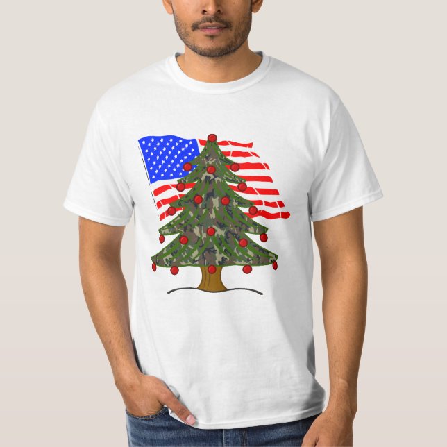 Camouflage Christmas USA Flag T-Shirt (Vorderseite)