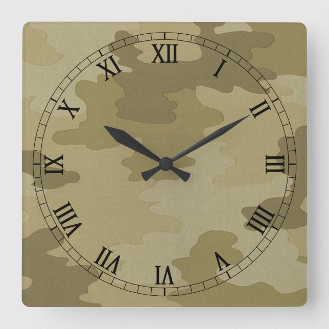 Camouflage clair Carré Numéros romains Horloge (Recto)