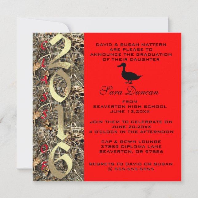 Camouflage Classic Elegant 2016 Abschluss Einladun Einladung (Vorderseite)