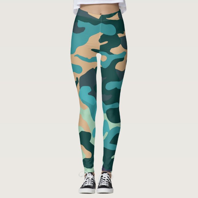 Camouflage Custom Leggings Blue, Green (Vorderseite)