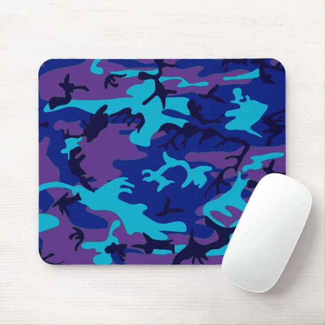 Camouflage Dark Blue & Lila Pattern Mousepad (Mit Mouse)