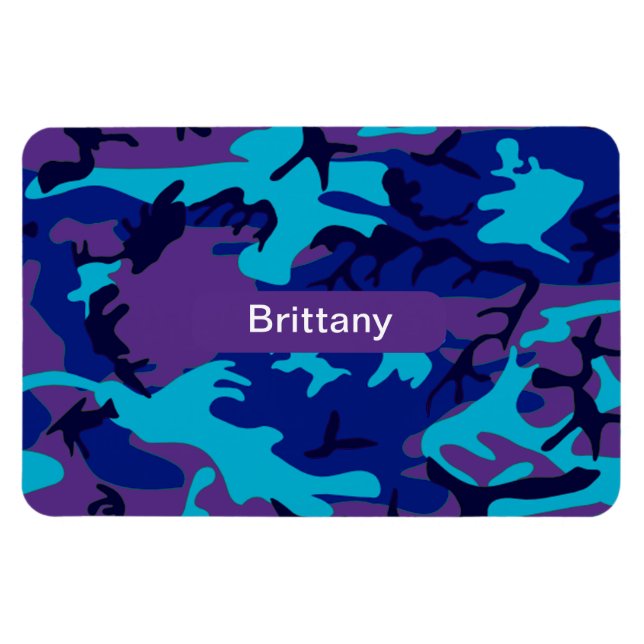 Camouflage Dark Blue und Lila Muster Name Magnet (Horizontal)