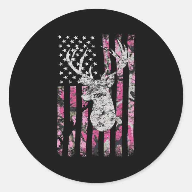 Camouflage der Hirschjagd Amerikanische Flagge Ros Runder Aufkleber (Vorderseite)