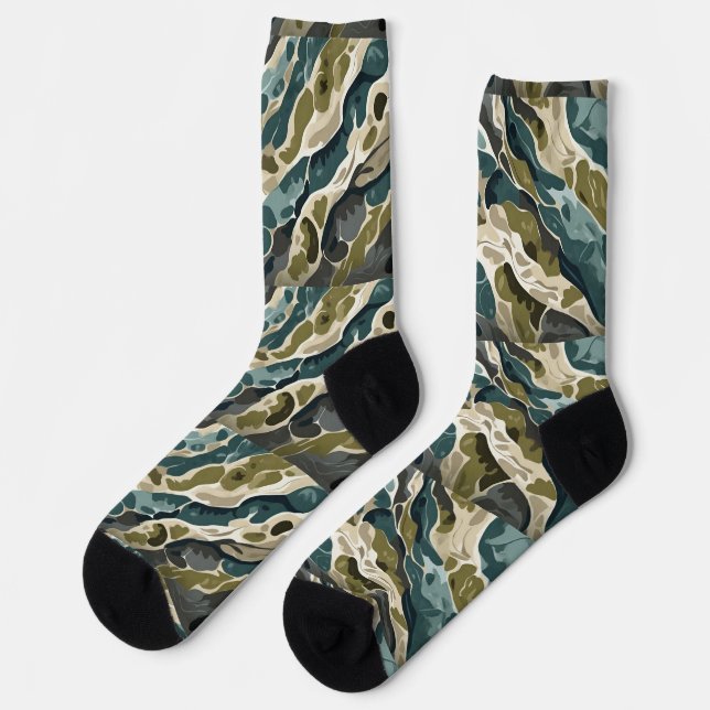Camouflage-Design in Grüntöne und Beige Socken (Linkes Detail)