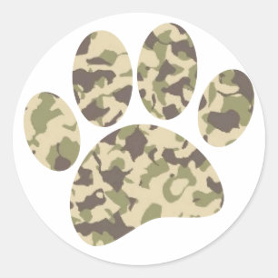 Camouflage Dog Paw Print Runder Aufkleber