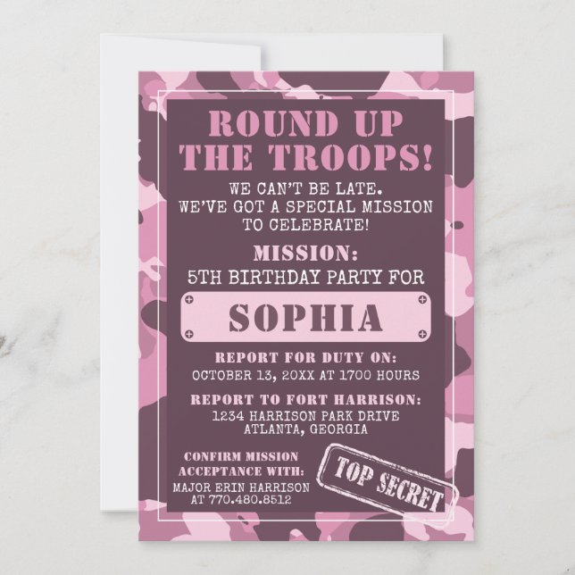 Camouflage Einladung zur Geburtstagspartei, Armee, (Vorderseite)