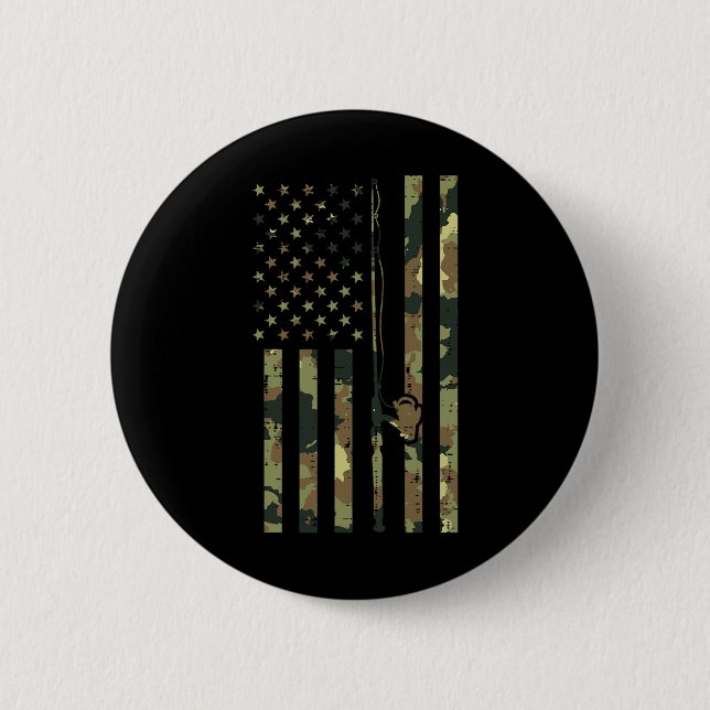 Camouflage Flag Fishing Rod Pole Vintag Patriotisc Button (Vorderseite)