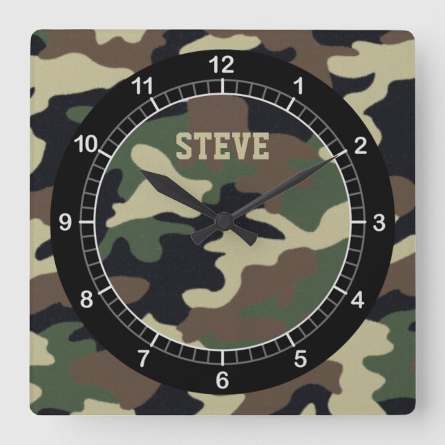 Camouflage für den benutzerdefinierten Wald Quadratische Wanduhr (Vorderseite)
